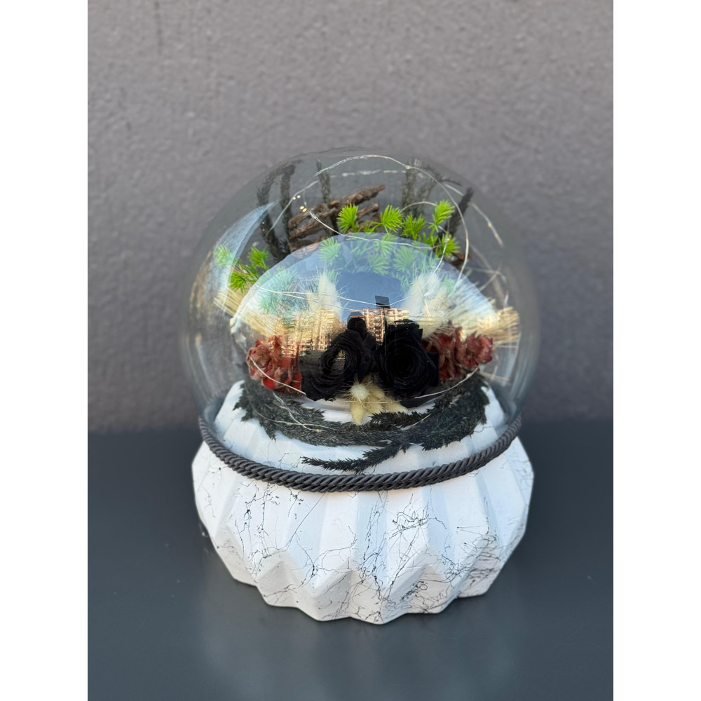 ÖZEL BÜYÜK ÜÇLÜ IŞIKLI SİYAH SOLMAYAN GÜL